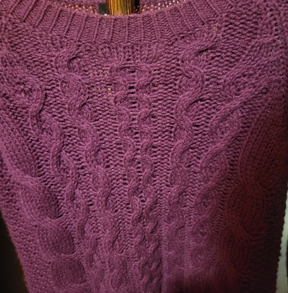 J. Crew Women's Purple Alpaca Wool Blend Crewneck Cableknit Sweater Size XS - Picture 3 of 4